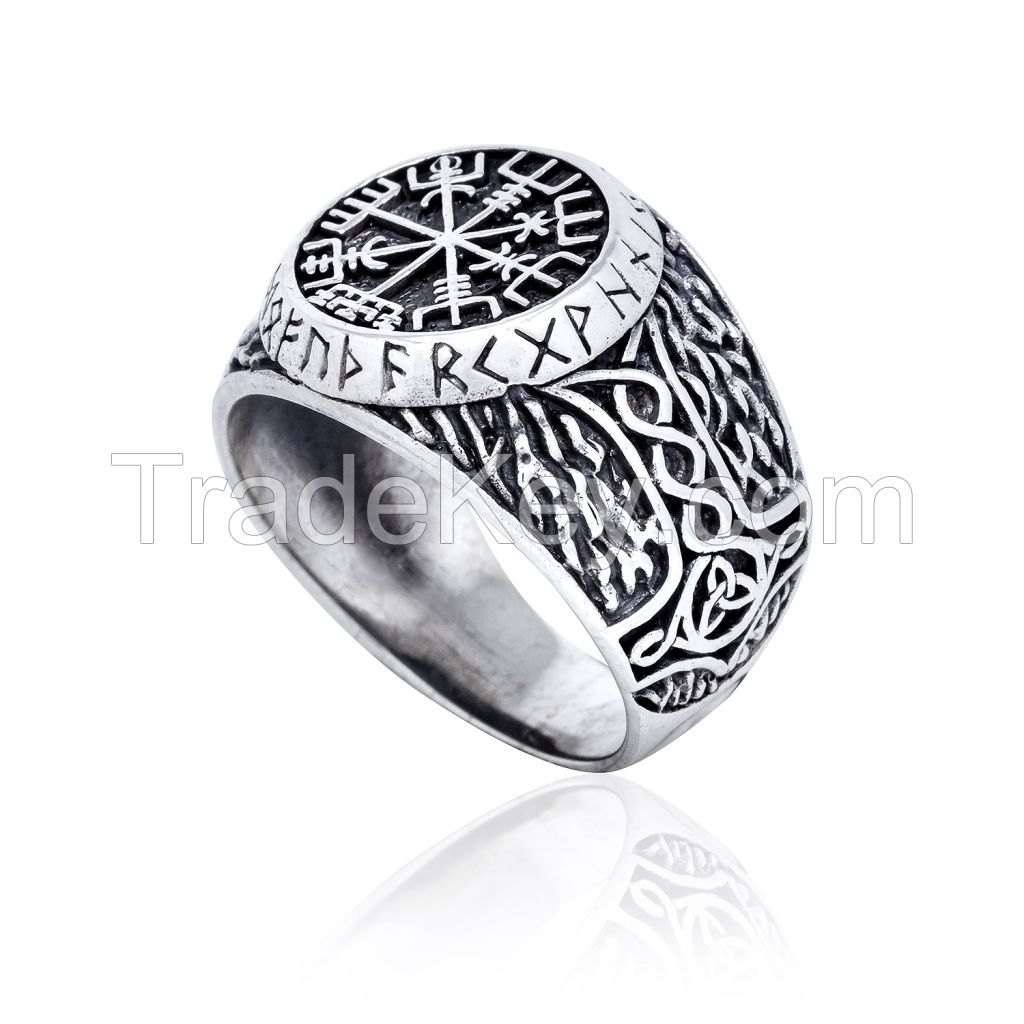 925 Sterling Silver Viking Vegvisir Runes Futhark Thor Hammer Mjolnir ...