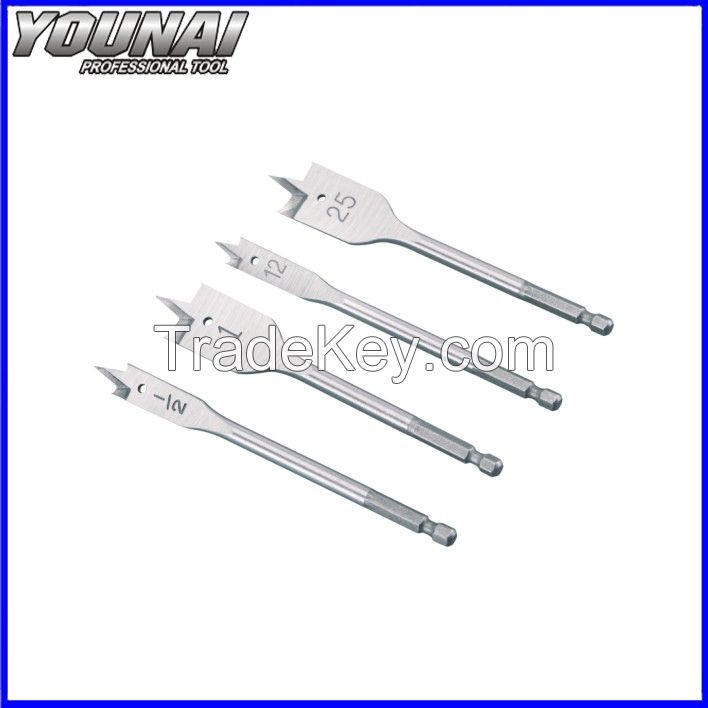 High Carbon Steel Hex Shank wood working flat drill bit with Tri-point, cutting groove