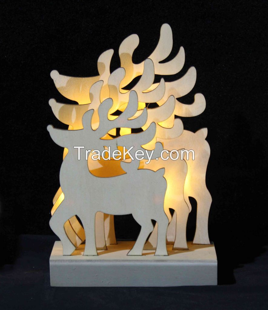 Wholesale Christmas Wooden Decoration 3d Deer Shaped Led Lights Gift F