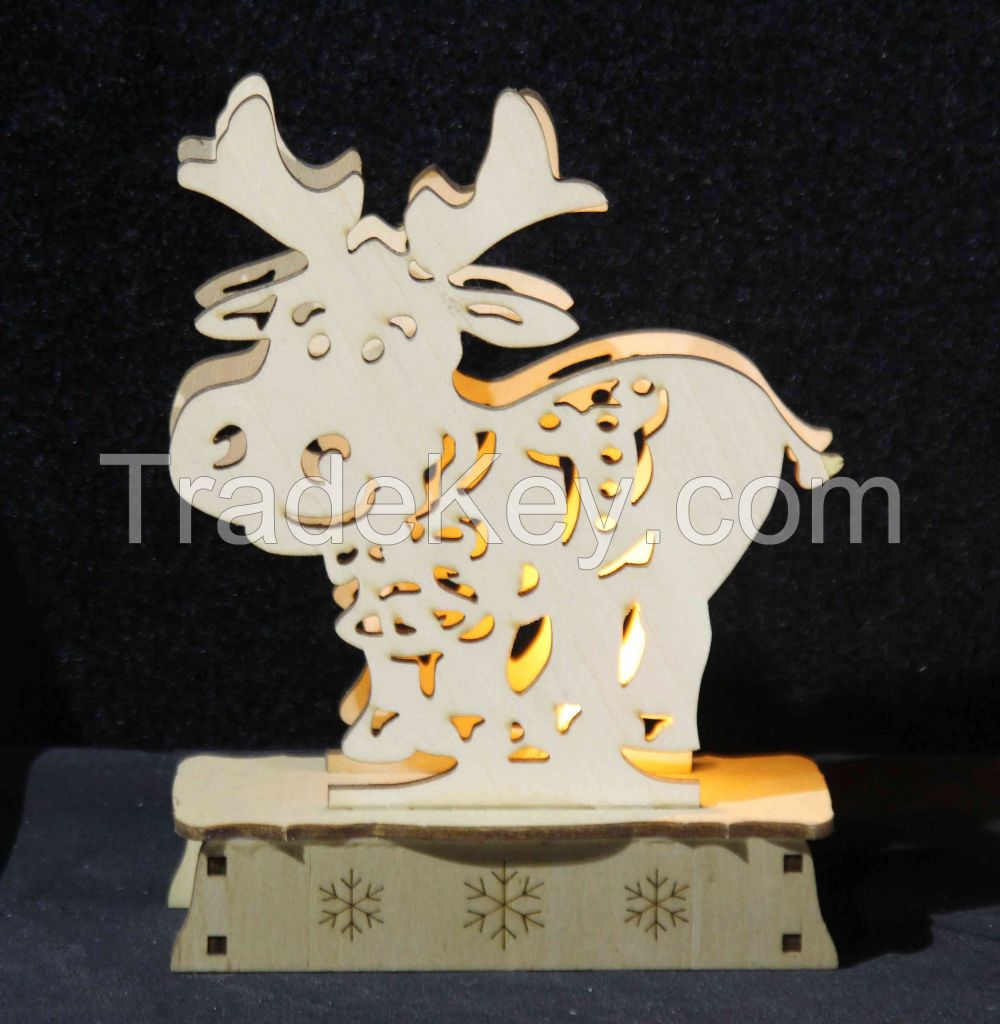 Wholesale Christmas Wooden Decoration 3d Deer Shaped Led Lights Gift F