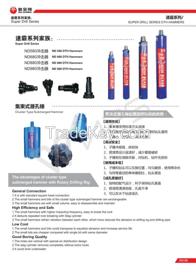 High air pressure DTH hammers &amp; bits with/without foot valve