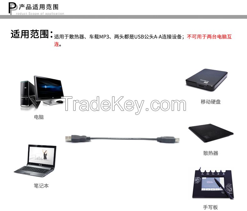 USB 2.0 Data Cable, Type A Male to Type A Male