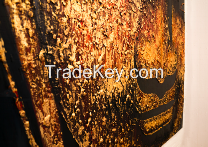 Large Buddha Painting (black/gold, Impasto brushstrokes) 
