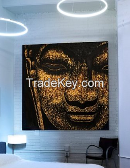 Large Buddha Painting (black/gold, Impasto brushstrokes)