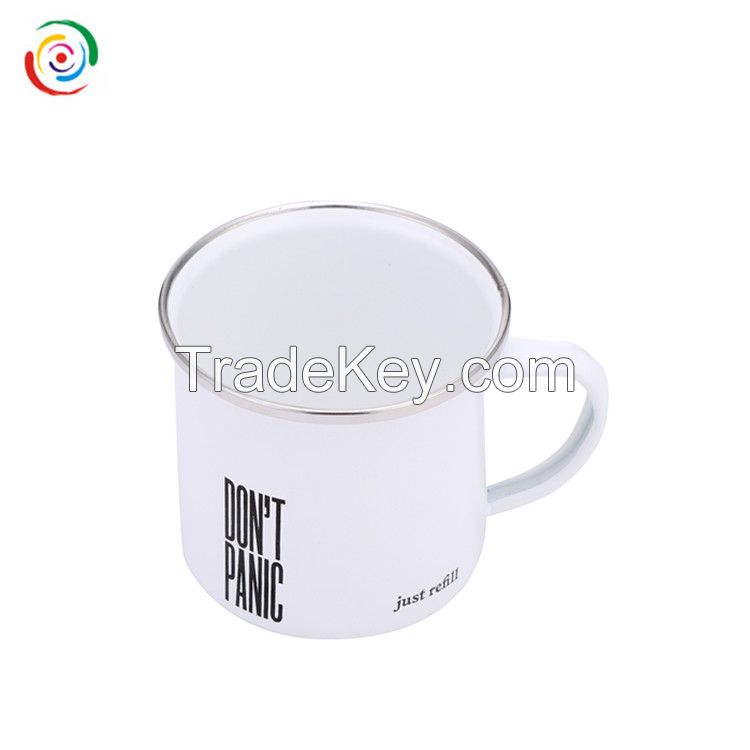 White Stainless Steel Edge Porcelain Enamel Mugs for Wholesale