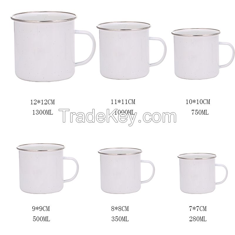 White Stainless Steel Edge Porcelain Enamel Mugs for Wholesale