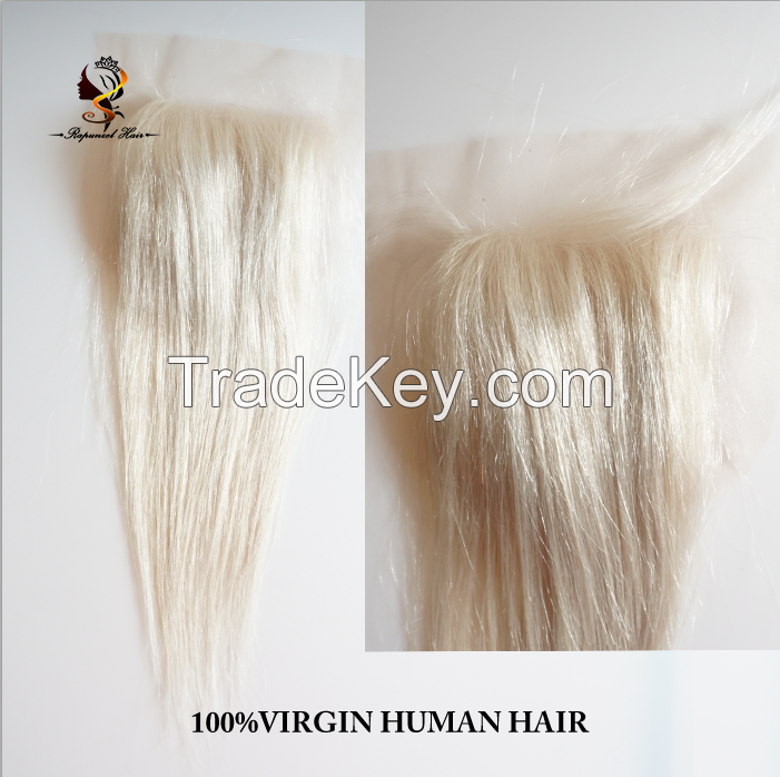 brazilian hair lace closure white blonde#60 brazilian hair top closure