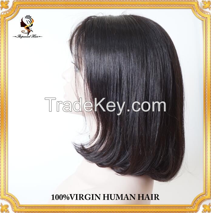 Hot sale14inch #1B natural black Bob wig 100 brazilian human hair virgin hair full lace wigs