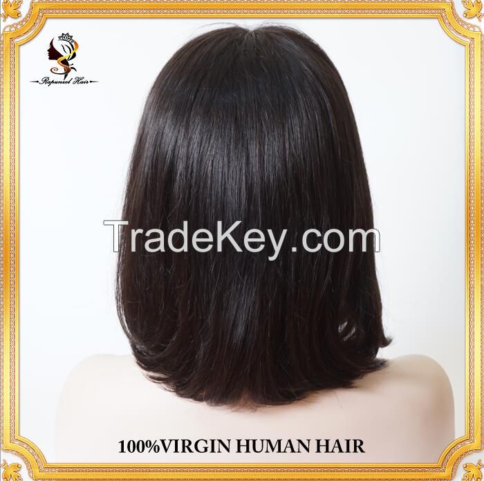 Hot sale14inch #1B natural black Bob wig 100 brazilian human hair virgin hair full lace wigs