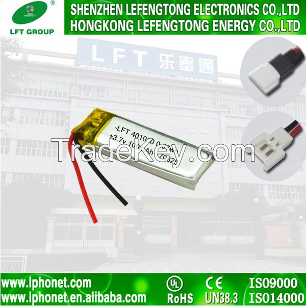 LFT rechargeable lipo li-ion battery 3.7v 100mah 401030