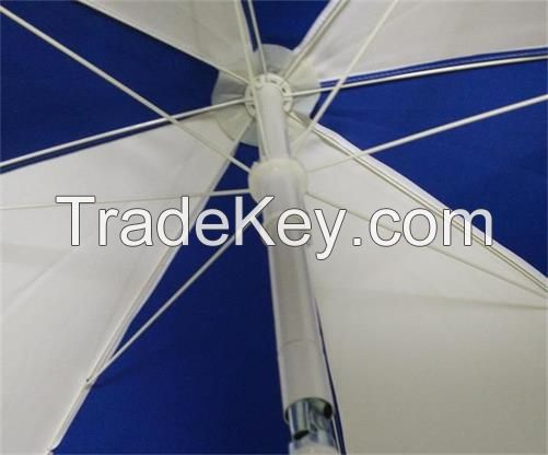 Strong beach umbrella blue and white arc 200 cm metal frame tiltable