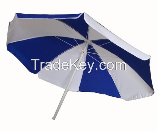 Strong beach umbrella blue and white arc 200 cm metal frame tiltable