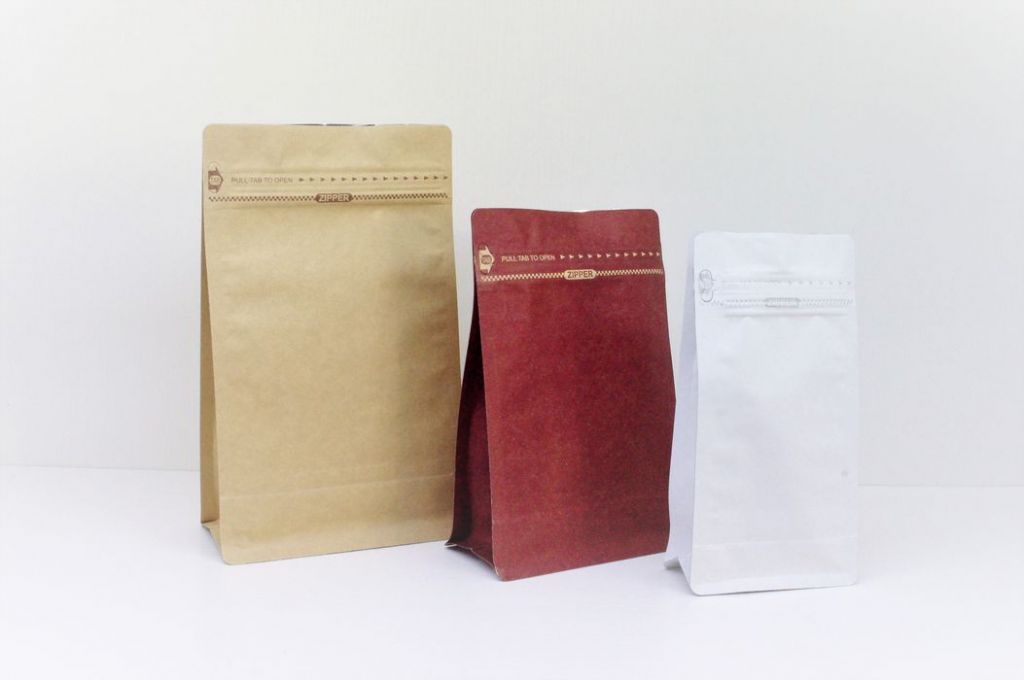 Coffee, tea, nuts, herbals common packaging flat bottom paper bag, with easy-tear zipper
