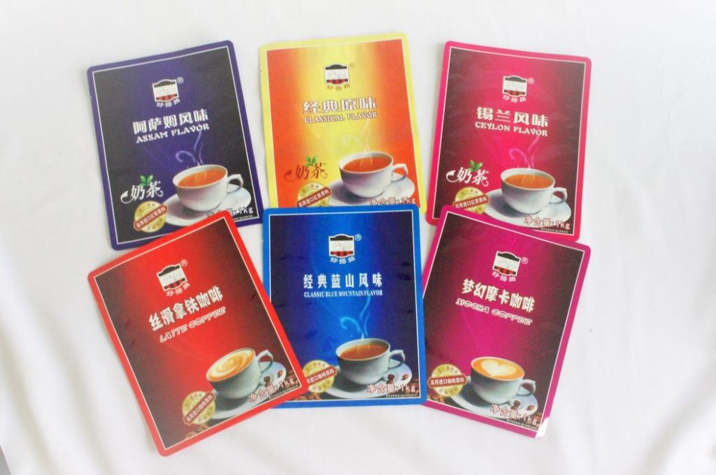 Various coffee, milk tea instant drink packaging pouches