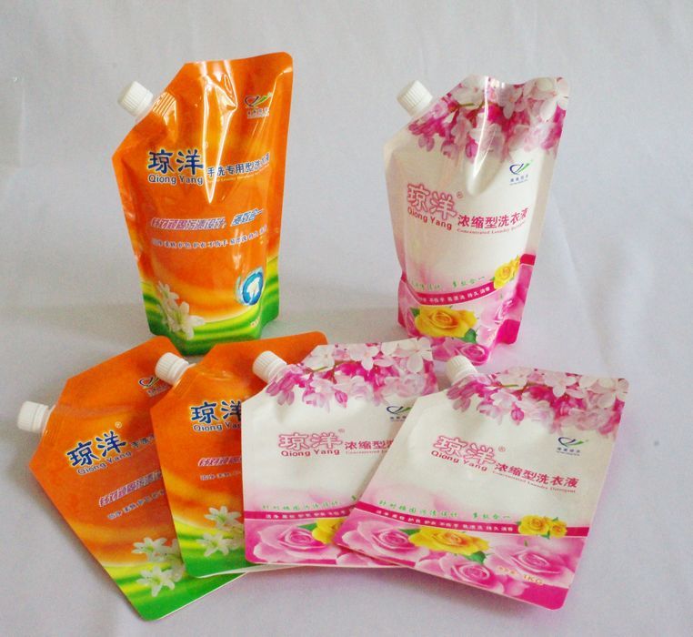 Liquid soap, lotion, shampoo, shower cream supplement packaging stand up spout pouch