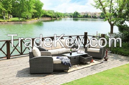 outdoor wicker furniture PE rattan one sofa table two chairs 
