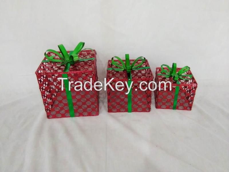 Set of 3 metal cutout Holiday Gift Boxes (S/M/L 3 Sizes for one set)