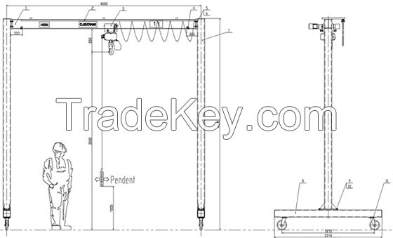 2 ton Clescrane chain hoist gantry crane