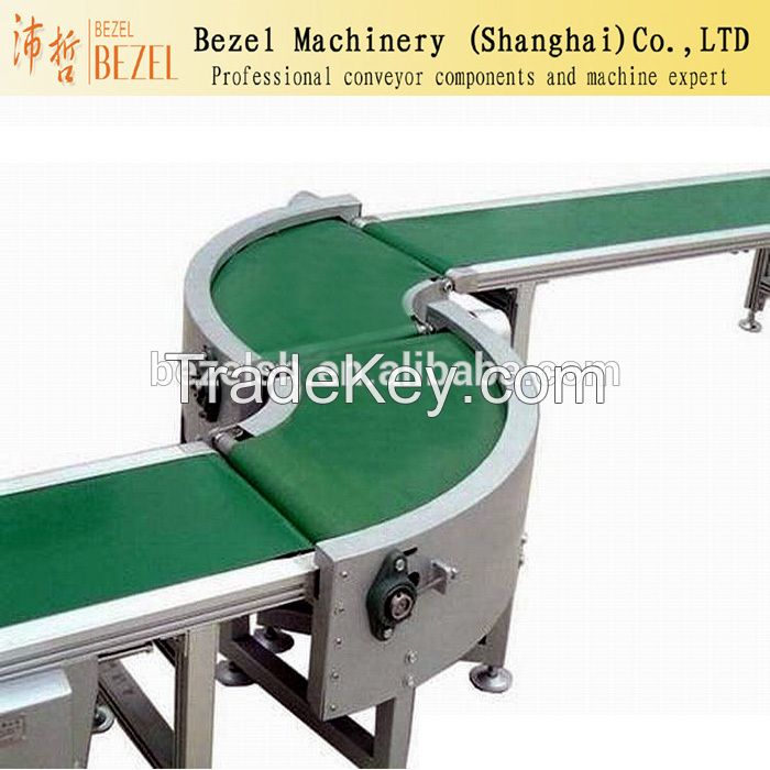 Curved green color belt conveyor swerve belt conveyor turning belt con