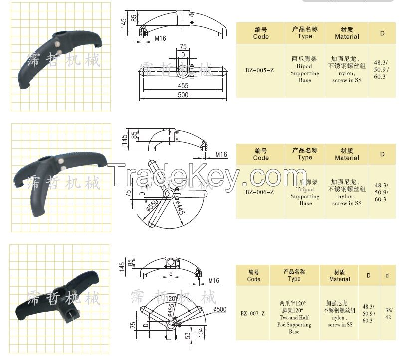 bipod two point support base filling packing machine leg