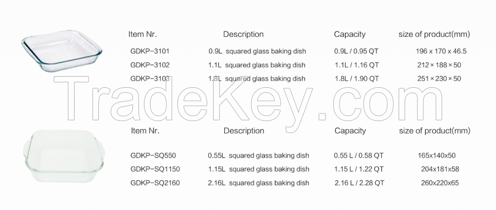 Squared glass baking dish