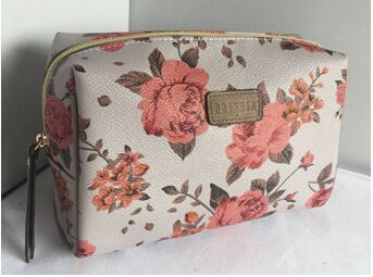 PVC cosmetic bag with vintage floral pattern