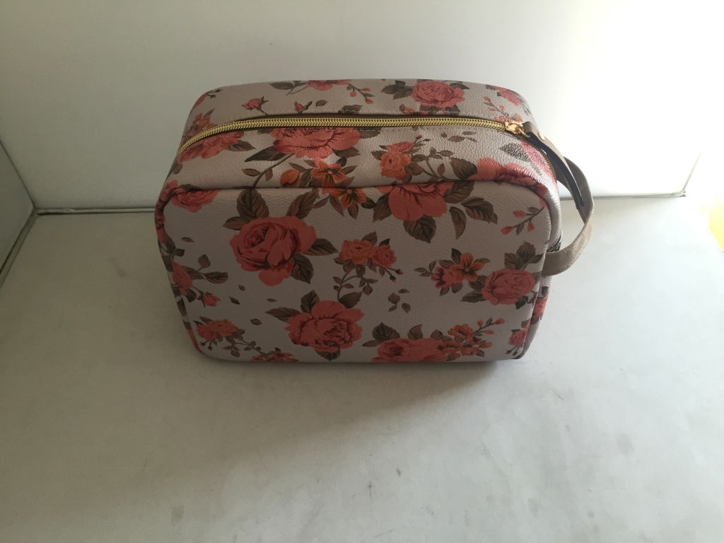 PVC cosmetic bag with vintage floral pattern