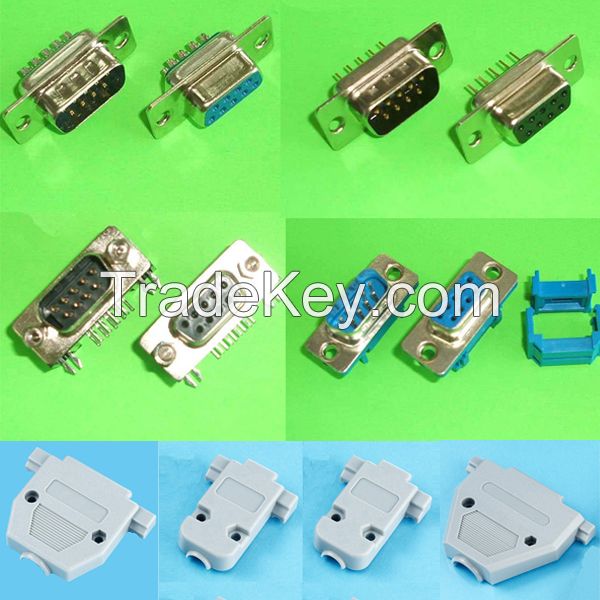 D-sub connector with 9 15 25 37 contacts male and female solder dip right angle idc type