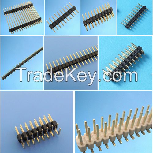 Pin headers male connector with 1mm 1.27mm 2mm 2.54mm pitch single row or dual row straight right angle smt type pins