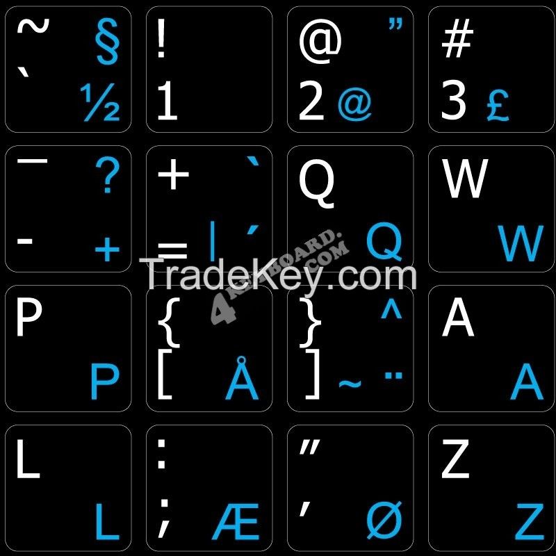 DANISH - ENGLISH NON TRANSPARENT KEYBOARD STICKERS