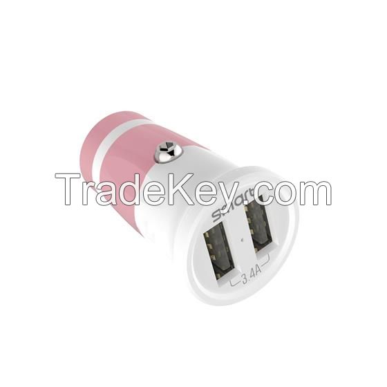 Cell Phone Accessory 5V 3.4A 17W Double USB Port Smart Phone Wholesale Micro USB Mini Cute Car Charger
