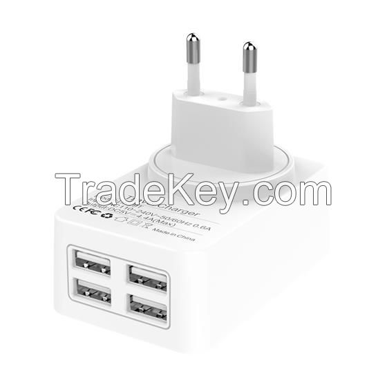 Wholesale EU Plug 22W 4.4Amp 4 Port USB Phone Wall Charger US multi port mobile phone cell phone charger tablet charger