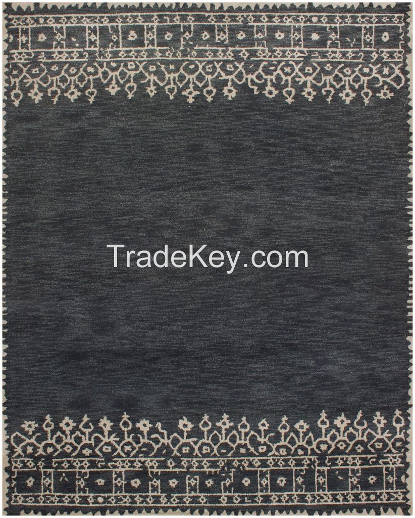 Desa Bordered Wool Indigo Blue Modern Rug