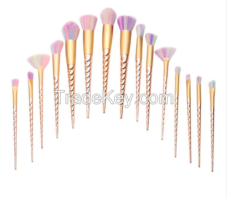 Unicorn makeup brush set 15 pcs professional factory creative fashion makeup brush set fenty beauty