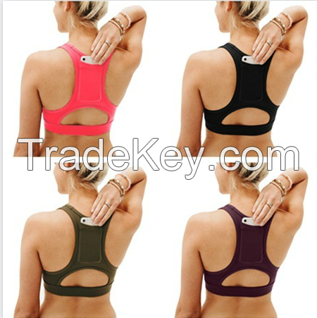 Women Fashion Wirefree Racerback Sports Bra With Packet , High Impact W