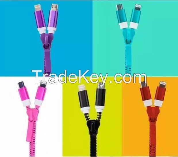 Zipper USB Cable (2 plugs in 1 cable)