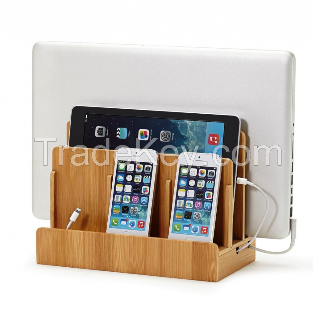 Yisen bamboo desktop storage organizer for phone &amp; tablet &amp;watch