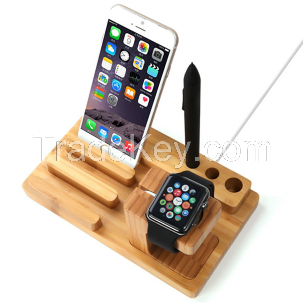 Bamboo Wood Charge Dock Holder Station for Apple Watch/iPhone/Smartphone/iPhone iPad/Smartphones/Tablets