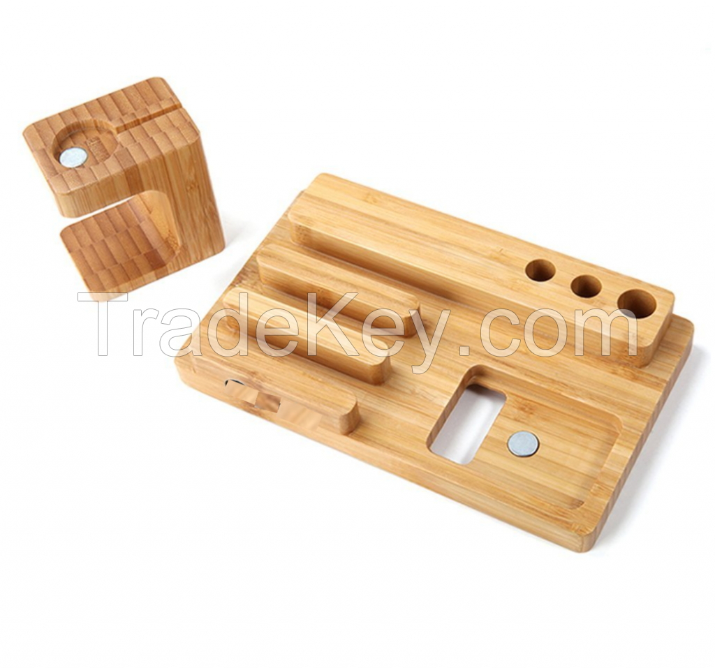 Bamboo Wood Charge Dock Holder Station for Apple Watch/iPhone/Smartphone/iPhone iPad/Smartphones/Tablets