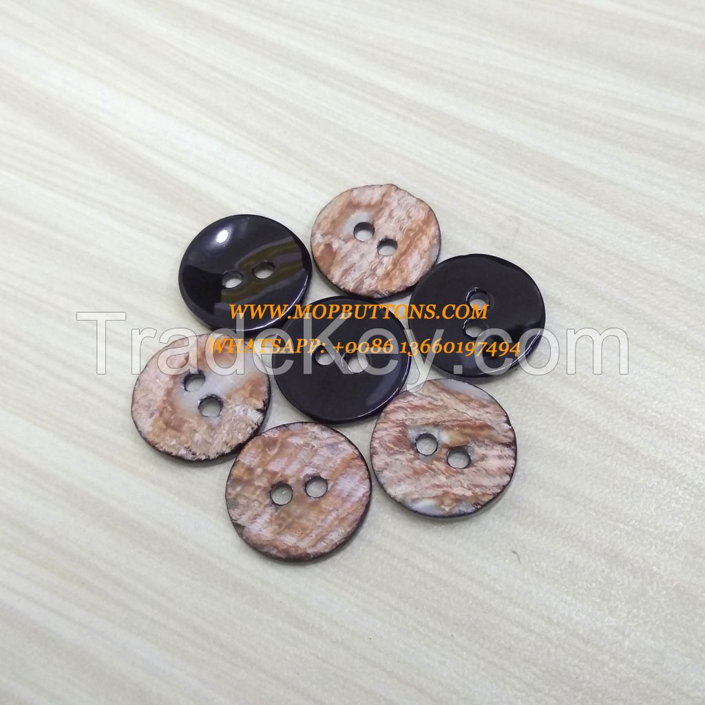 Natrual Abalone Shell Buttons with One Side Black Colored Buttons