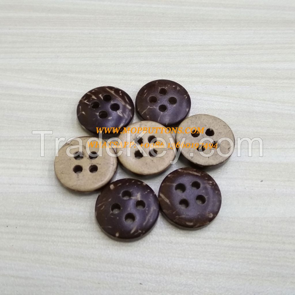 11.5mm 18L Four Holes Brown Natural Coconut Buttons Produced by MOPBUTTONS