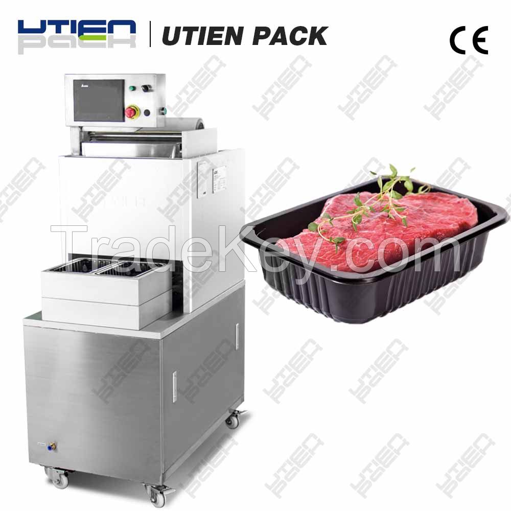 Semi-auto tray sealing machine for ready meal, fast food, fruit
