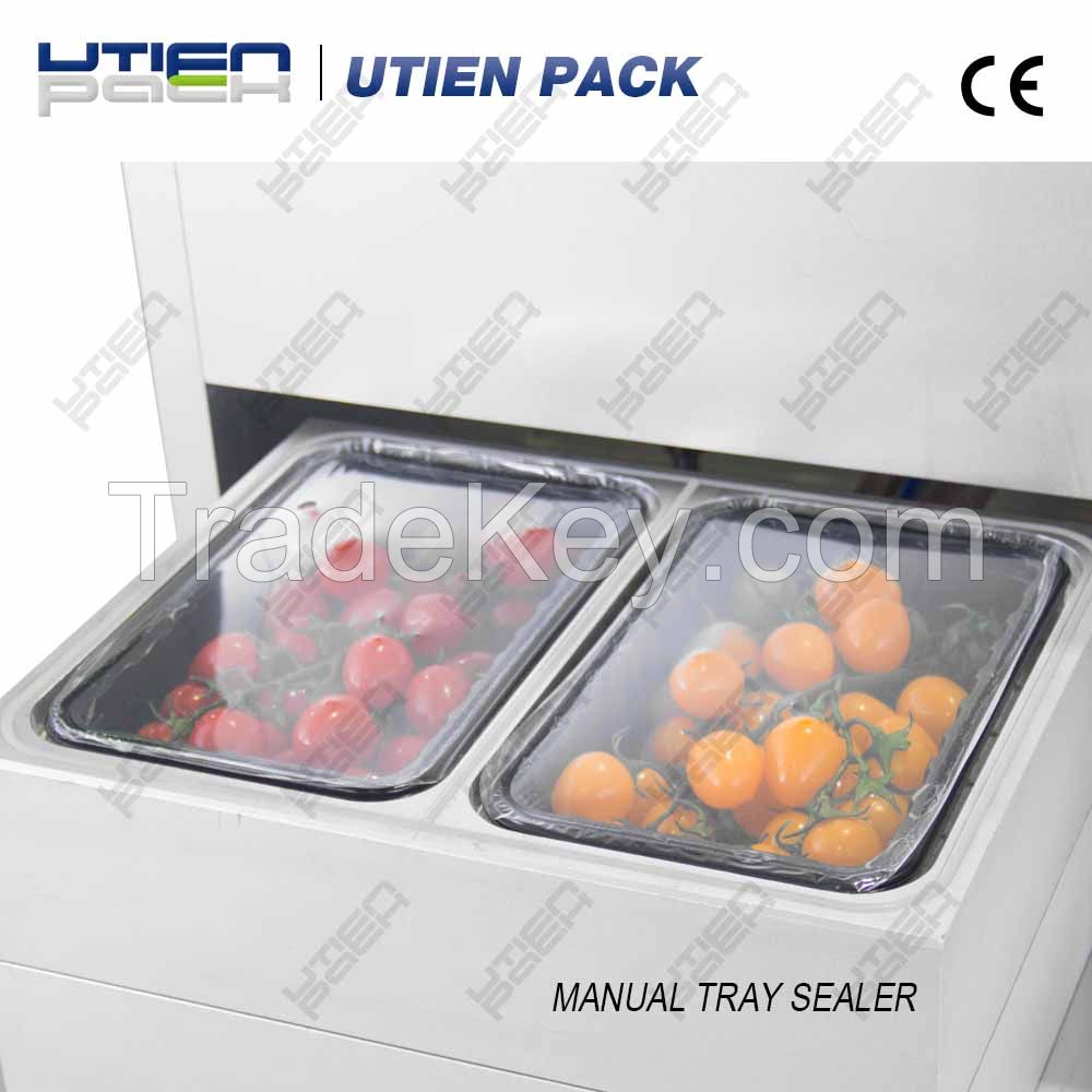 Semi-auto tray sealing machine for ready meal, fast food, fruit