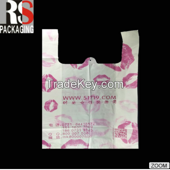wholesale Plastic HDPE T-shirt shopping bag with custom logo printing