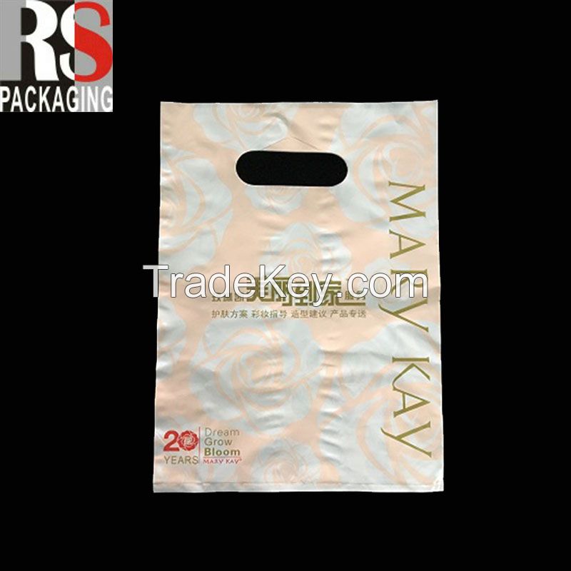 Clear logo printed PE plastic patch handle bag die cut shopping bags