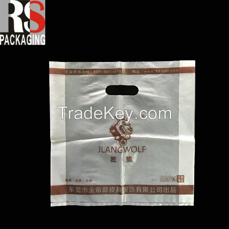 Clear logo printed PE plastic patch handle bag die cut shopping bags