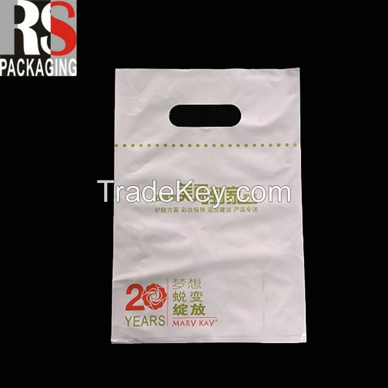 Clear logo printed PE plastic patch handle bag die cut shopping bags