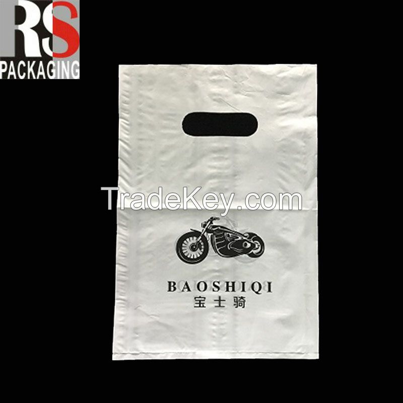 Clear logo printed PE plastic patch handle bag die cut shopping bags