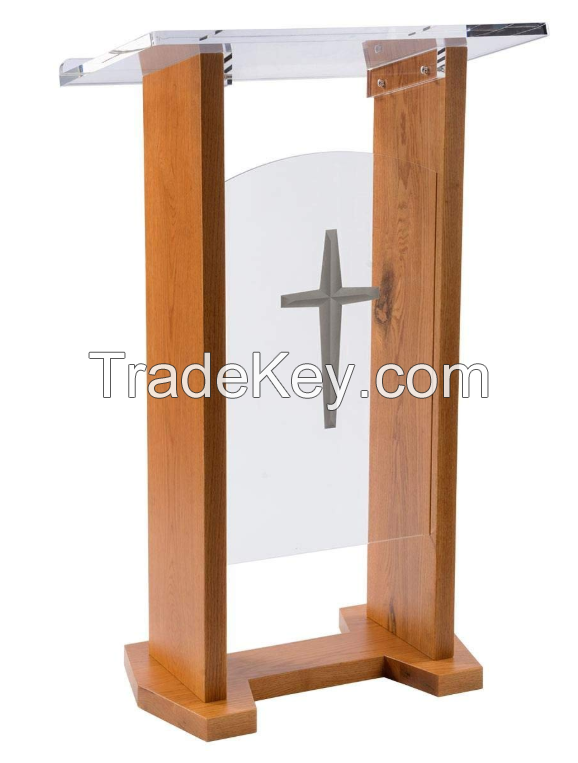 Solid Oak Acrylic Lectern Podium Wood Church Pulpit with 2 Interchangable Front Panels