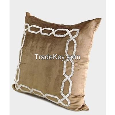 Gold Handmde Textured Frame Beaded Pillow